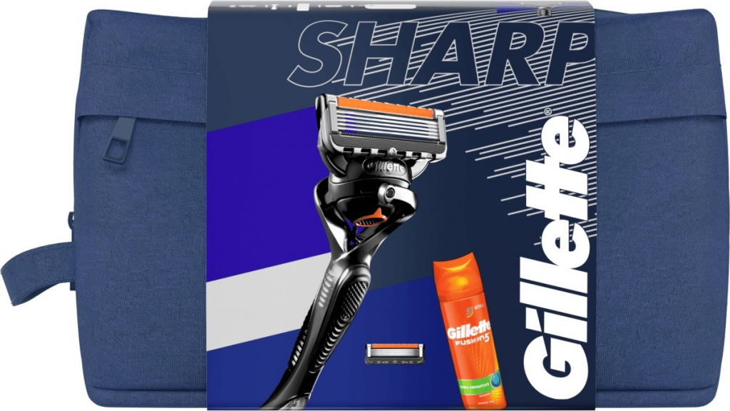 Gillette Pro Glide holící strojek + náhradní hlavice 2 ks + Fusion 5 Ultra Sensitive gel na holení 200 ml + etue dárková sada