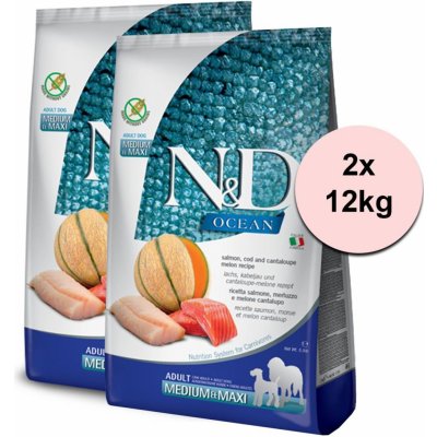 N&D Ocean Adult Medium & Maxi Grain Free Salmon & Cod & Melon 2 x 12 kg – Hledejceny.cz