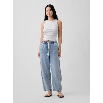 GAP Džíny Mid Rise Barrel SuperSoft Modrá – Zboží Dáma