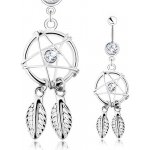 Šperky eshop piercing do pupíku ocel lapač snů pentagram pírka čiré zirkony SP31.13 – Sleviste.cz