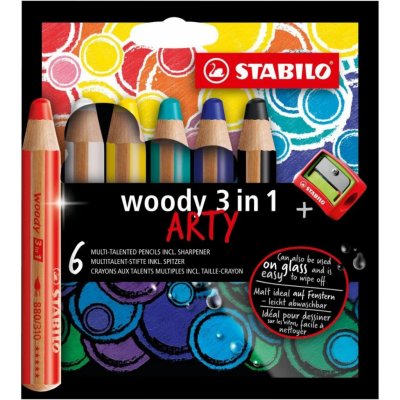 stabilo Barevné pastelky "Woody" 6 barev maxi 3v1 pastelky vodovka voskovka 20034 – Zboží Dáma
