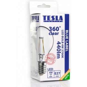 Tesla LED žárovka CRYSTAL RETRO BULB E27 4W 230V 440lm 2700K Teplá bílá 360°,čirá