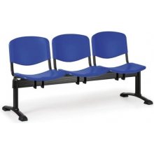 Plastová lavice do čekáren, 3 sedáky, modré, černé nohy, slevy