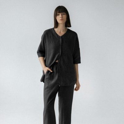 Linen Tales Dámské lněné domácí oblečení Primrose Black – Hledejceny.cz