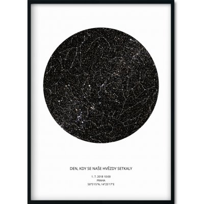 Jen tak z lásky Hvězdná mapa Vašeho životního okamžiku Rozměr plakátu: 30 × 40 cm (tištěný plakát), Barva pozadí: Bílá, Volba rámu: Černý dřevěný rám – Zboží Dáma