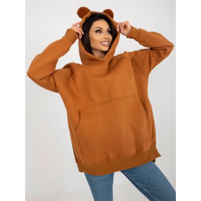 Oversize mikina s klokaní kapsou a bambulkami EM-BL-728.08-light brown – Zboží Mobilmania