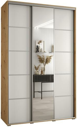 DobreSny DAVOS 5 posuvné se zrcadlem 150 x 235 x 45 cm DUB Artisan / bílá / stříbrné