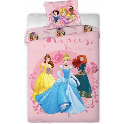 Textylia bavlna licenční povlečení Disney Princezny Princezničky růžové 140x200 70x80