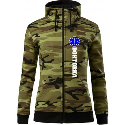 Hvězda života doktorka dámská mikina trendy zipper s kapucí Zelený maskáč – Hledejceny.cz