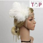 B-TOP Vintage bílá čelenka do vlasů s kamínky a peřím – Zboží Mobilmania