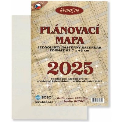Plánovací roční mapa Retro skládaná nástěnný 2025 – Hledejceny.cz