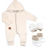 Baby Nellys Bavlněný oteplený overálek s kapucí rukavičky botky 3D sada Nature sv. béžový – Sleviste.cz