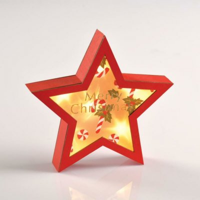 ACA Lighting dřevěná dekorace červená hvězda 6 MINI LED na baterie 2xAA WW IP20 23X5X22cm X06611221