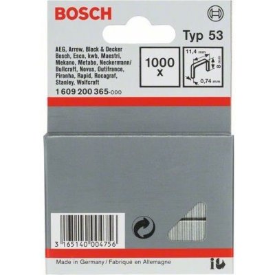 Sponky do sponkovaček Bosch PTK 3,6 LI, PTK 14 E Duotac, HT 8, HT 14, HMT 53 a HMT 57 - 8x11.4x0.74mm, 1000ks, typ 53 (1609200365)