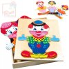 Dřevěná hračka Bino Puzzle oblékání Šatní skříň klaun 32 ks