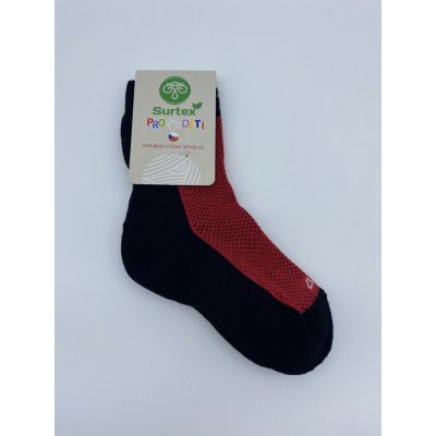 Surtex dětské ponožky JARO 70% merino červené s černou