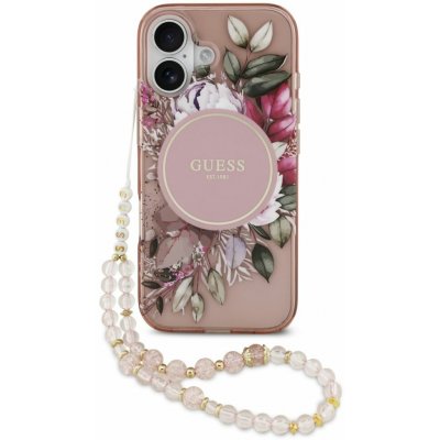 Guess IML Flowers Strap MagSafe Zadní Kryt pro iPhone 17 Pink – Zboží Mobilmania
