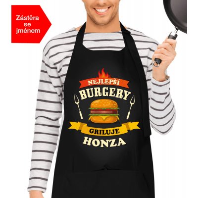 Kariban Grilovací zástěra se jménem Nejlepší burgery griluje Černá – Hledejceny.cz
