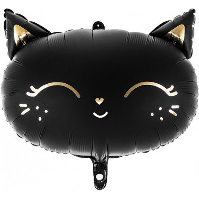 PartyDeco Fóliový balónek černozlatá kočka 48x36 cm