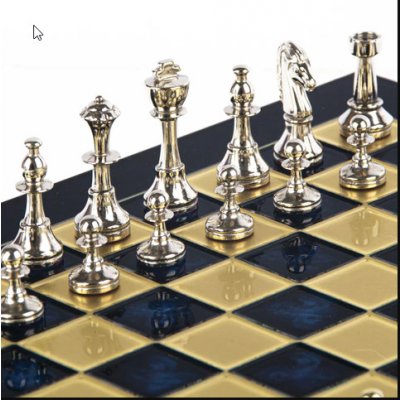 Šachy Stauton zlaté a stříbrné figurky modrá deska 36x36 cm – Zbozi.Blesk.cz