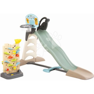 Smoby s vodotryskem a basketbalovým košem u hrací stěny Toboggan XL Slide Green 230 cm – Zboží Mobilmania
