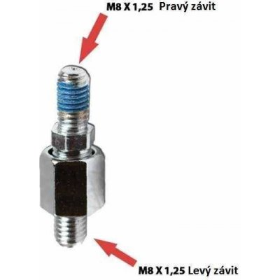 Redukce na zrcátka na motorku, chrom, M8 pravý => M8 levý