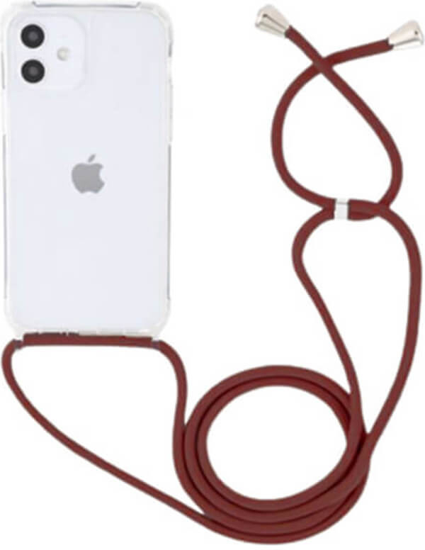 Pouzdro SES Průhledné silikonové ochranné se šňůrkou na krk Apple iPhone 12 mini - červené