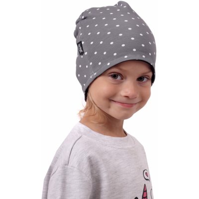 dětská čepice bavlněná oboustranná černá/šedá s puntíky – Zboží Dáma