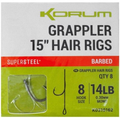 Korum Hotové Návazce Grappler Hair Rigs Barbed 38cm Velikost 8 0,30 mm 14 lb 8 ks – Zboží Dáma