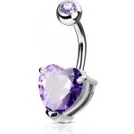 Šperky4U piercing do pupíku srdce, fialový kámen WP01043-TZ – Zboží Mobilmania