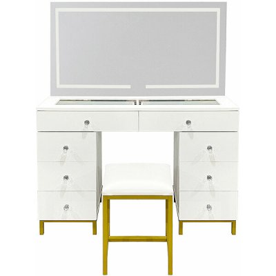 Aga toaletní stolek se zrcadlem a osvětlením matný bílý MRDT20 – Hledejceny.cz