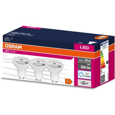 Osram 3PAK LED žárovka LED GU10 4,5W = 35W 350lm 6500K Studená bílá 120° Value OSRVALU7545 – Sleviste.cz