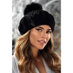 Krumlovanka Zimní dámský baret s bambulí W-0668/018 černý – Zboží Mobilmania