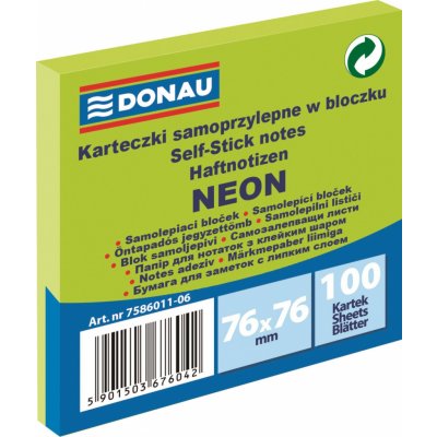 DONAU Samolepicí bločky, 76 x 76 mm, 100 listů - neon zelený – Sleviste.cz