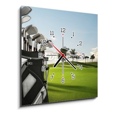 Obraz s hodinami 1D - 50 x 50 cm - golf equipment and course golfové vybavení a kurz – Zboží Mobilmania