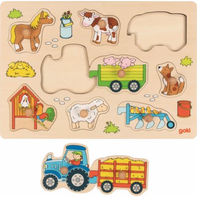 Goki puzzle vkládací traktor s vlečkou 9 ks – Zboží Mobilmania