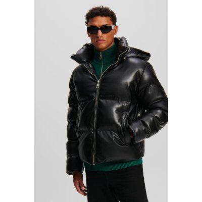 Karl Lagerfeld Faux Leather Puffer Jacket Black – Zboží Mobilmania