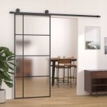 zahrada-XL Posuvné dveře mléčné ESG sklo a hliník 90 x 205 cm černé – Sleviste.cz
