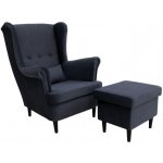 Kupžidle Visby + taburet s úložným prostorem masiv / látka šedá – Zboží Mobilmania