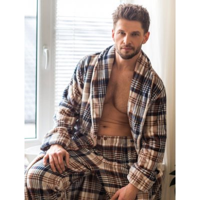 Pánský župan KEY 443 béžová-kostkovaný vzor – Zbozi.Blesk.cz