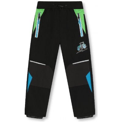 Kugo Chlapecké softshellové kalhoty nezateplené HK2870 černé se zelenou – Zboží Mobilmania
