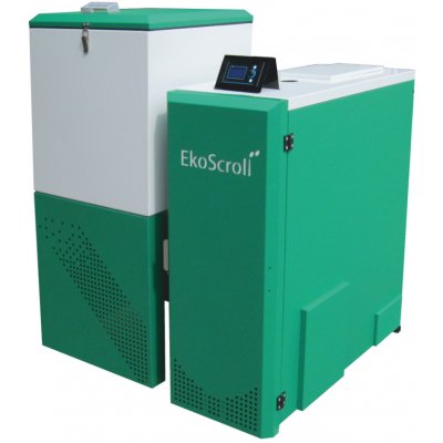 EkoScroll Alfa 25kW + regulace EcoMAX 800R uhlí a pelety EA202702525 (Kotel na uhlí a pelety 25kW s řídící automatikou EcoMAX800R 5 emisní třída.Standartní provedení a provedení se zúženým zásobníkem.