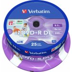 Verbatim DVD+R DL 8,5GB 8x, printable, spindle, 25ks (43667) – Zboží Živě