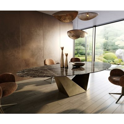 DELIFE Edge oválný 315 x 150 cm keramika Emperador Extra Lucidato tmavě hnědá Prisma Metallic Gold – Sleviste.cz