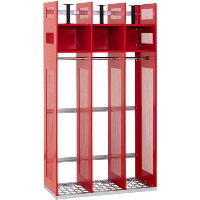 TRITON Skříň pro hasiče IPS, 1780 x 1000 x 500 mm - kovová Nožičky:: červené , Doplňkový profil pro montáž držáků přileb:: police navíc , Držák přilby: základní – Hledejceny.cz