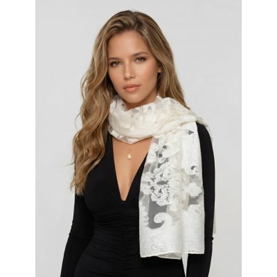Classic Scarf bílá šála s výšivkou – Zboží Dáma