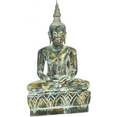 Dřevěná socha Buddha - Dhyana Mudra meditace lotos, zelenozlatá, 55 cm – Zbozi.Blesk.cz