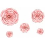 Papírové květy světle růžové 5 ks - romantická svatební výzdoba a dekorace