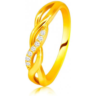 Šperky Eshop Lesklý prsten ze žlutého zlata propletené vlnky zirkonová linie S3GG248.02 – Zboží Mobilmania