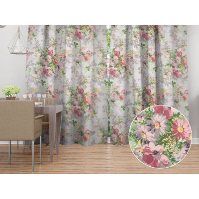 Biante Bavlněný závěs Sandra SA-704 Malované růžovo-červené květy na šedém 140x220 cm – Hledejceny.cz